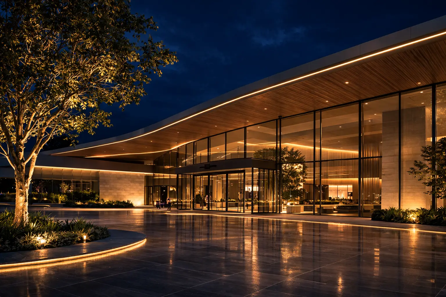 Airport entrance in the night